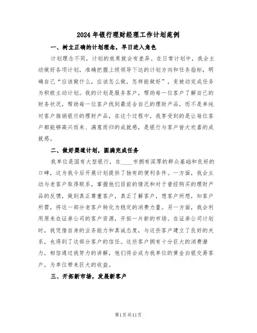 2024年银行理财经理工作计划范例(5篇)