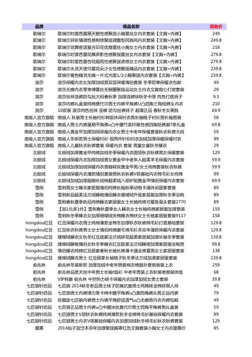 2014年天猫双十一内衣品牌购物清单