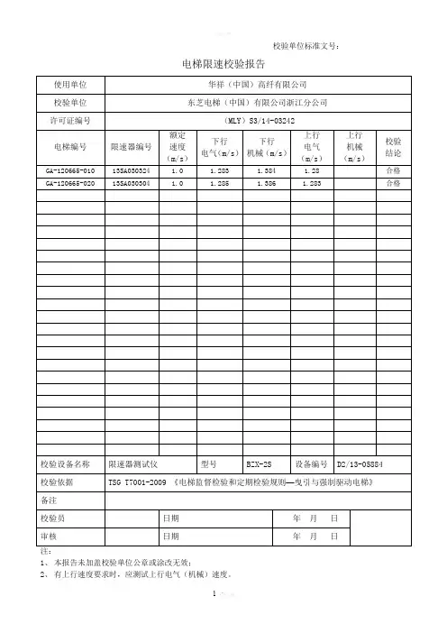 电梯限速器校验报告(样板)