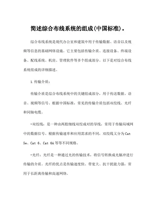 简述综合布线系统的组成(中国标准)。