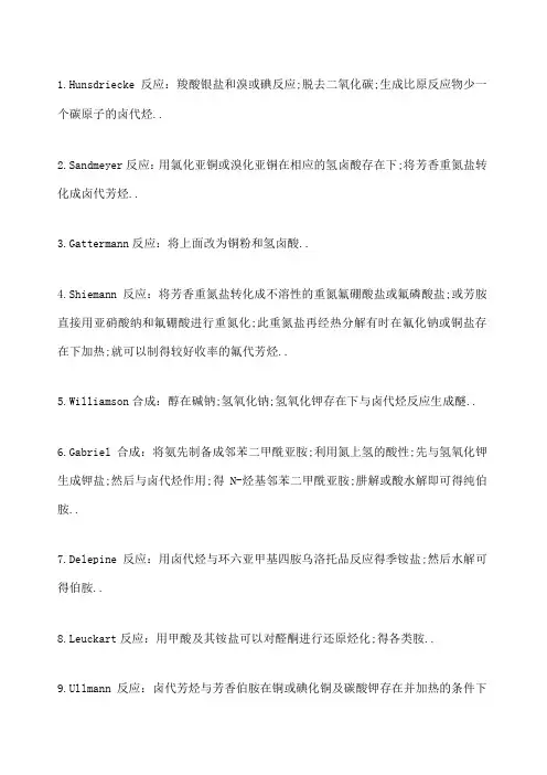 药物合成反应重要人名反应