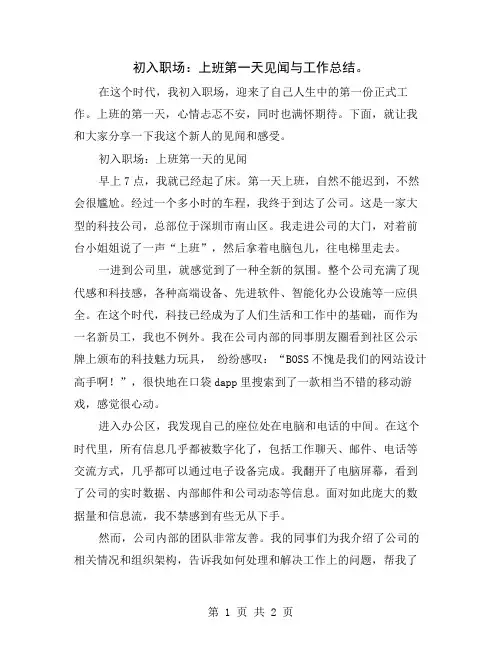 初入职场：上班第一天见闻与工作总结