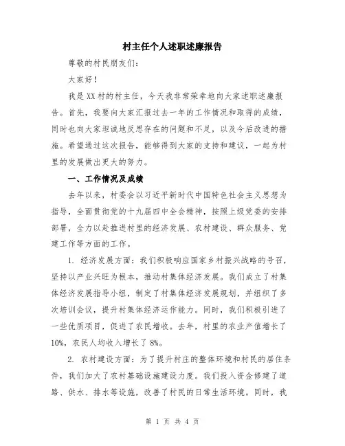 村主任个人述职述廉报告