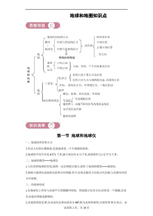 初中地理地球和地图章节知识点