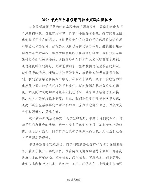 2024年大学生暑假期间社会实践心得体会（3篇）