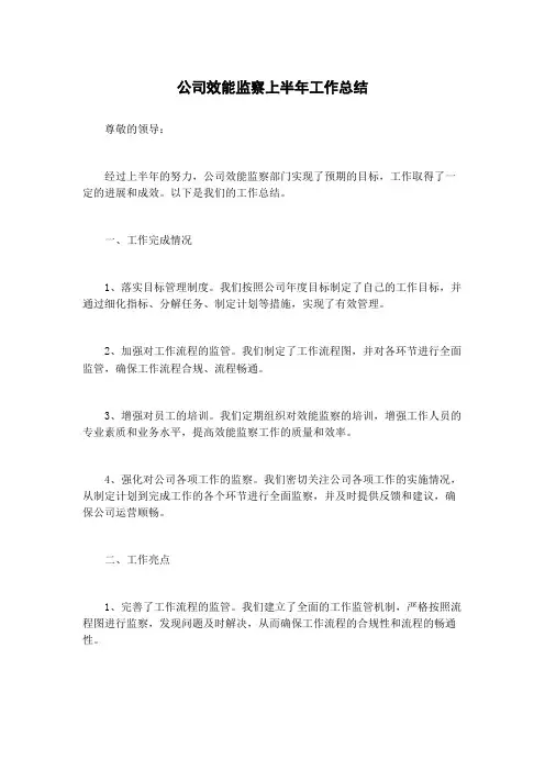 公司效能监察上半年工作总结