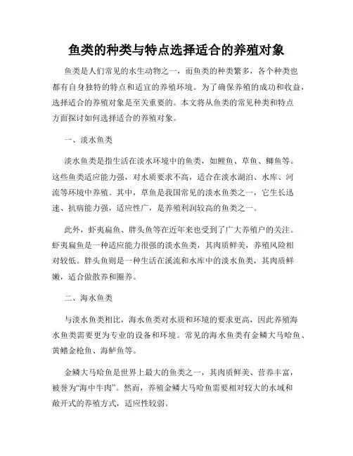 鱼类的种类与特点选择适合的养殖对象