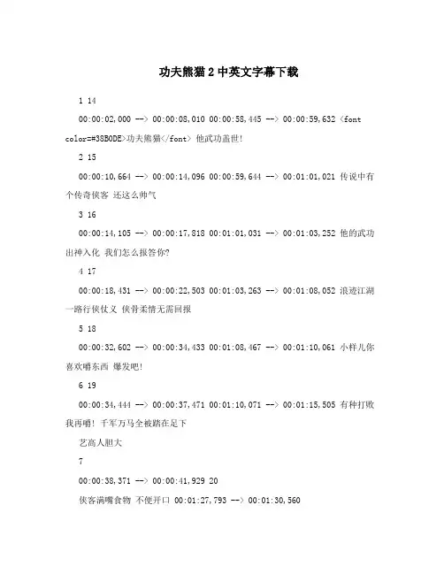 功夫熊猫2中英文字幕下载