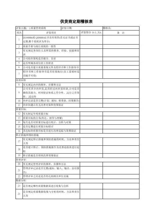 供货商定期稽核表完整版