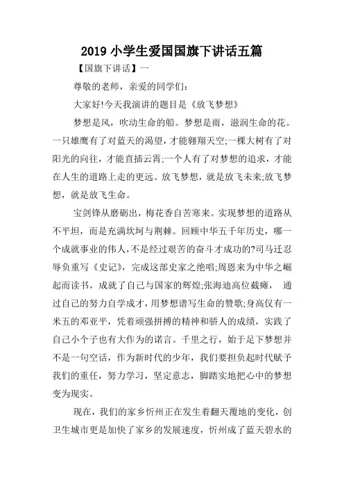 2019小学生爱国国旗下讲话五篇.doc