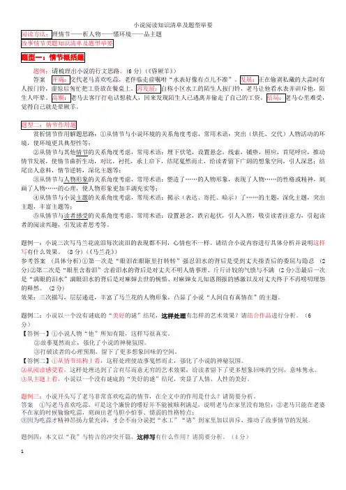 2021届高考语文备考——小说阅读知识清单及题型举要