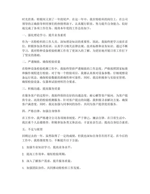特检科年终个人工作总结