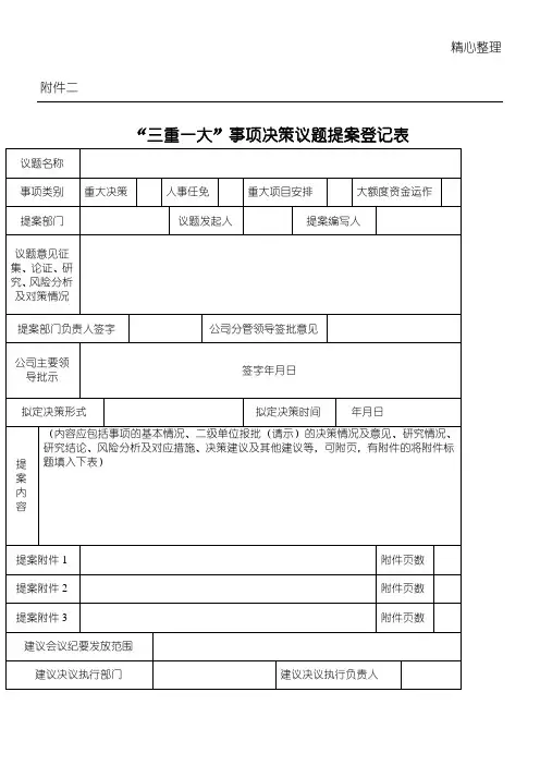 “三重一大”事项决策议题提案登记表