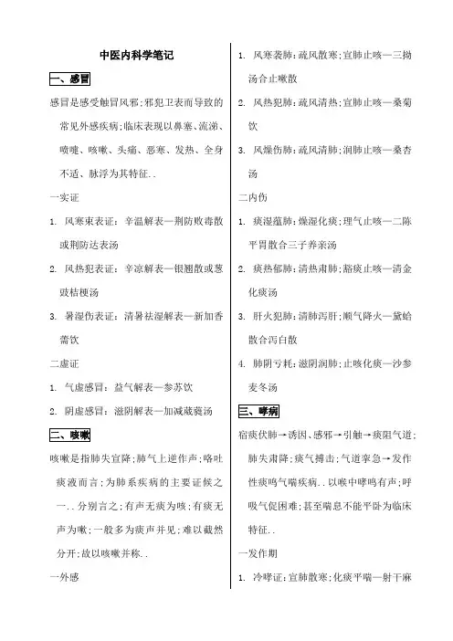 中医执业医师考试复习要点内外妇儿针灸笔记
