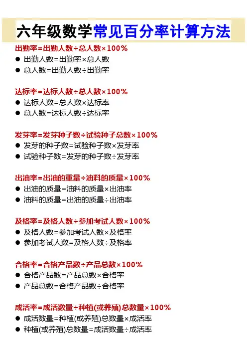 六年级数学常见百分率计算方法