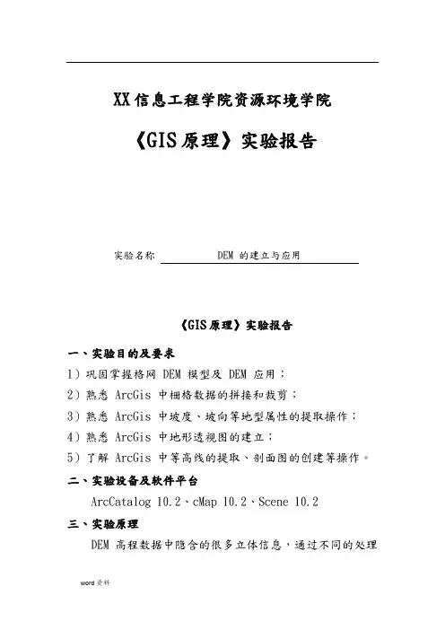 DEM 的建立与及应用实验报告