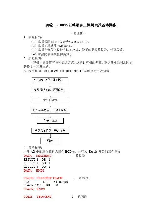 实验一-8086汇编语言上机调试及基本操作.