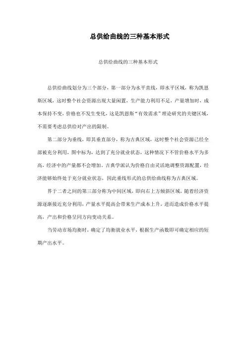 总供给曲线的三种基本形式