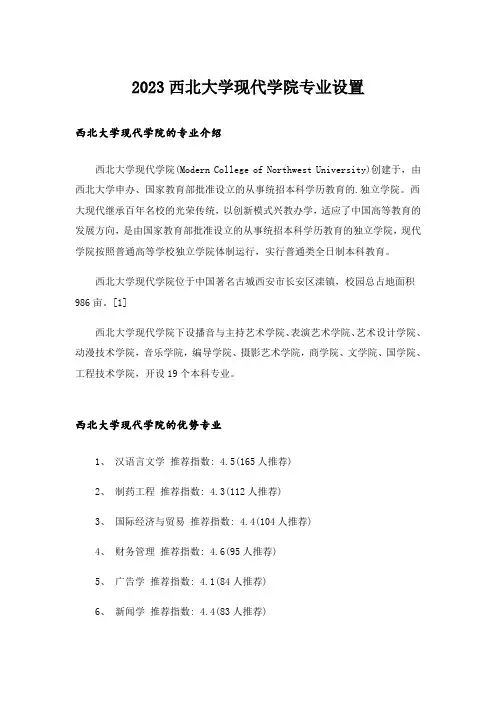 2023大学_西北大学现代学院专业设置