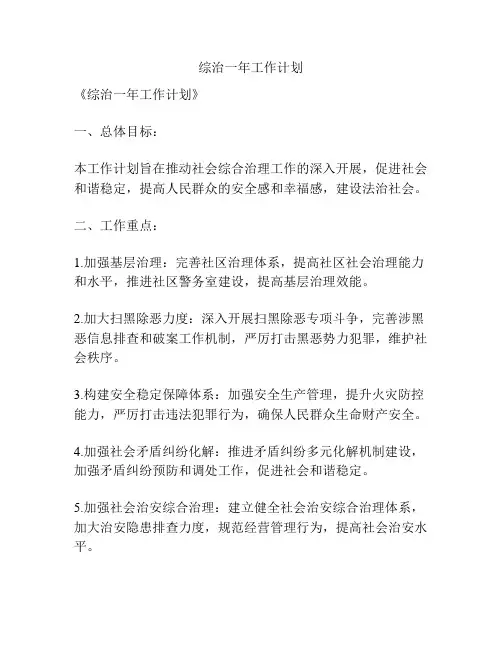 综治一年工作计划