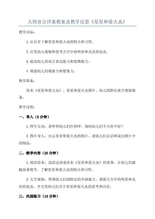 大班语言详案教案及教学反思《星星和萤火虫》