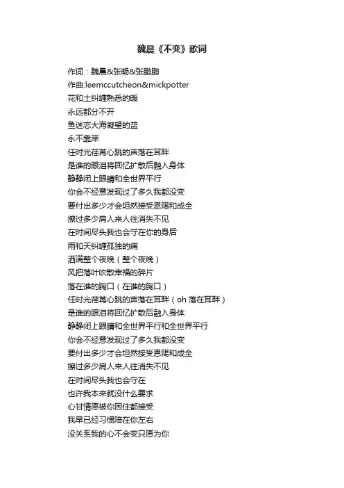 魏晨《不变》歌词