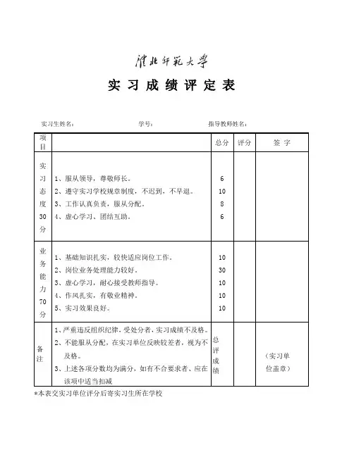 教育实习成绩评定表