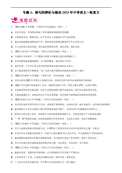 专题04：病句的辨析与修改【习题精练】-备战2023年中考语文一轮复习考点帮(全国通用)(解析版)