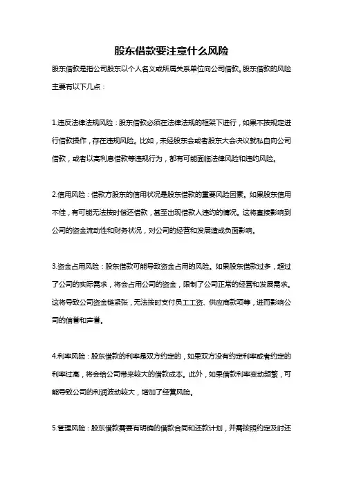 股东借款要注意什么风险