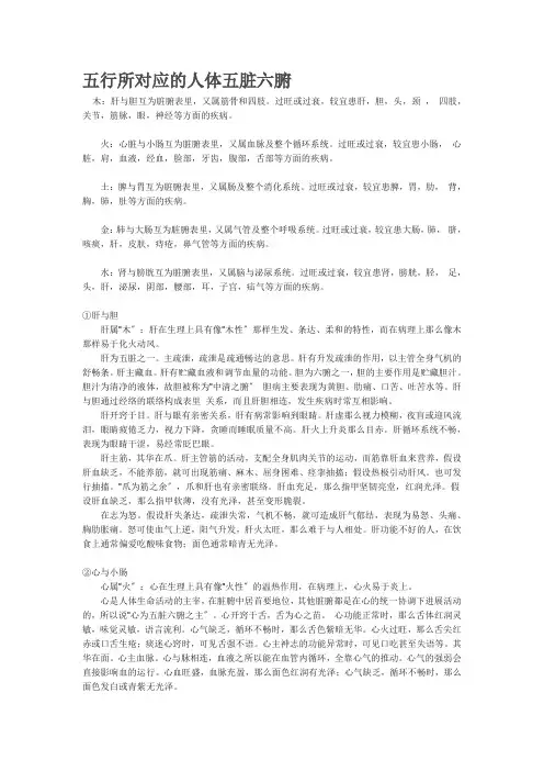 五行与人体对应集锦