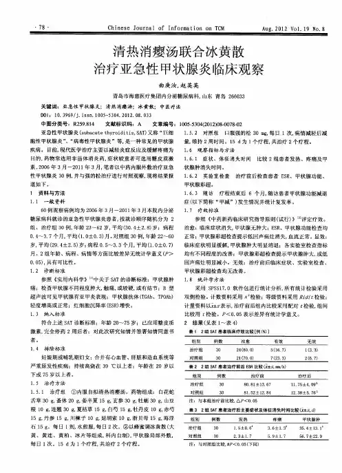 清热消瘿汤联合冰黄散治疗亚急性甲状腺炎临床观察