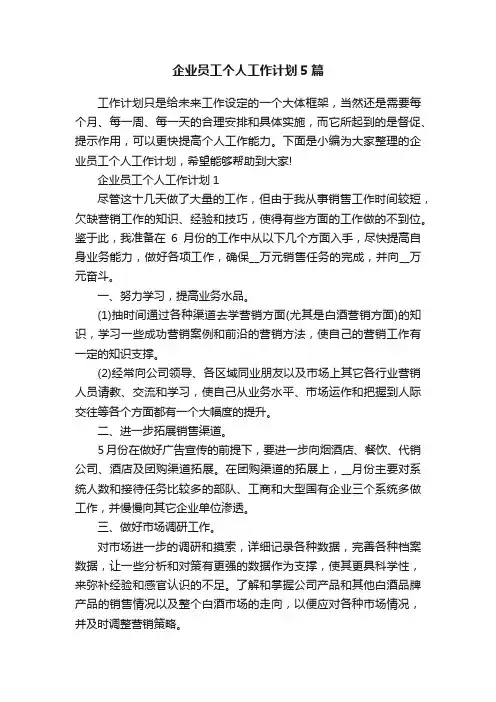 企业员工个人工作计划5篇