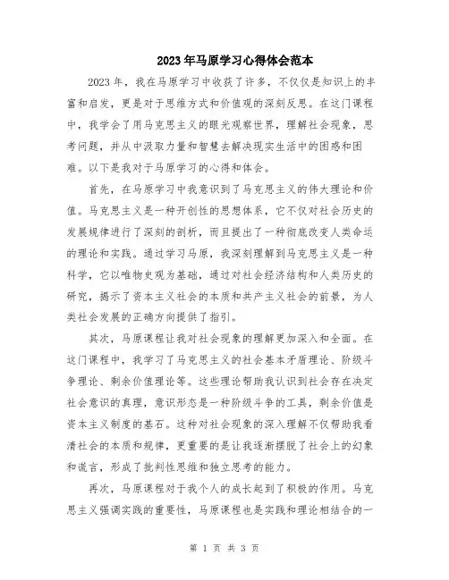 2023年马原学习心得体会范本