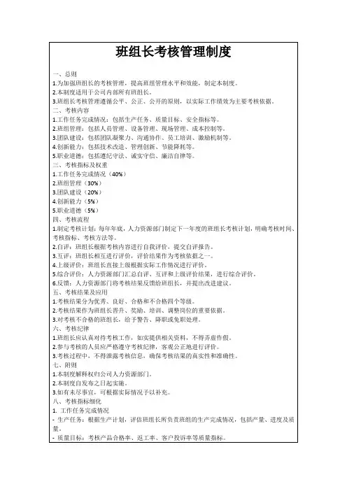 班组长考核管理制度