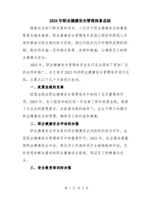 2024年职业健康安全管理体系总结