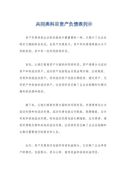 共同类科目资产负债表列示