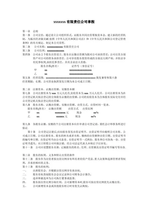 两名股东的有限责任公司章程