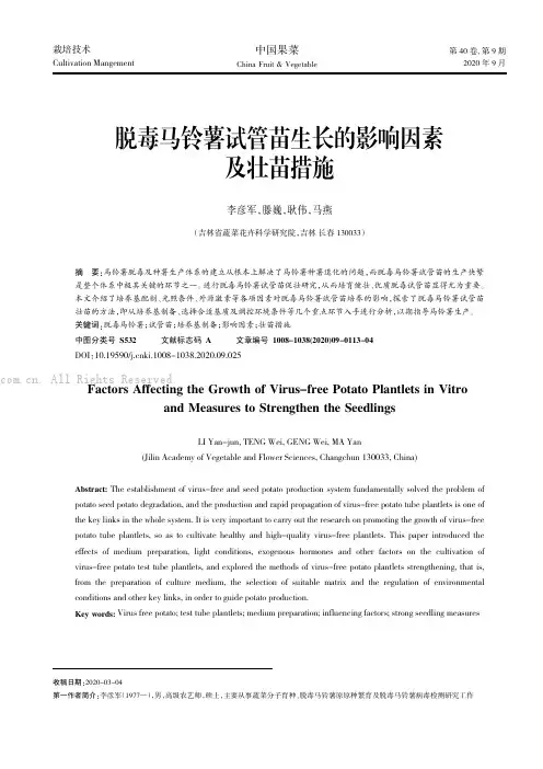 脱毒马铃薯试管苗生长的影响因素及壮苗措施