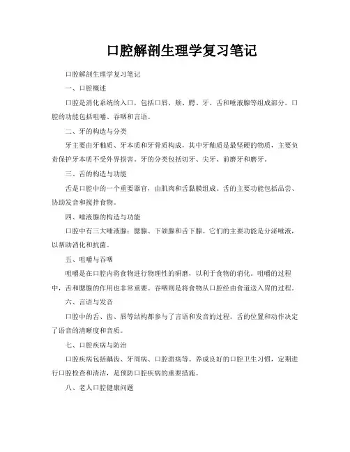 口腔解剖生理学复习笔记