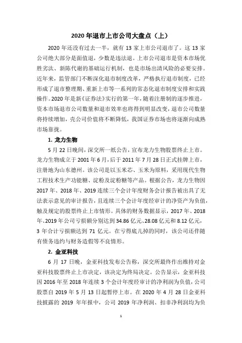 2020年退市上市公司大盘点(上)