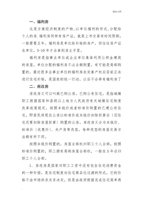 福利房、房改房、集资房、经济适用房、团购房区别