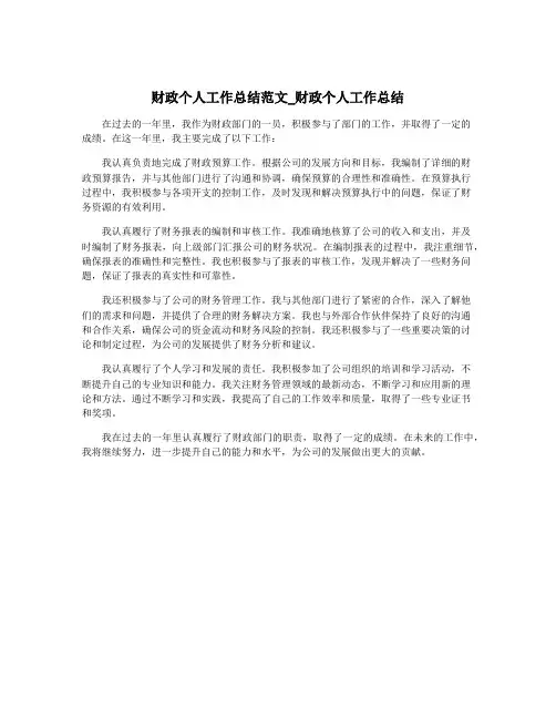 财政个人工作总结范文_财政个人工作总结