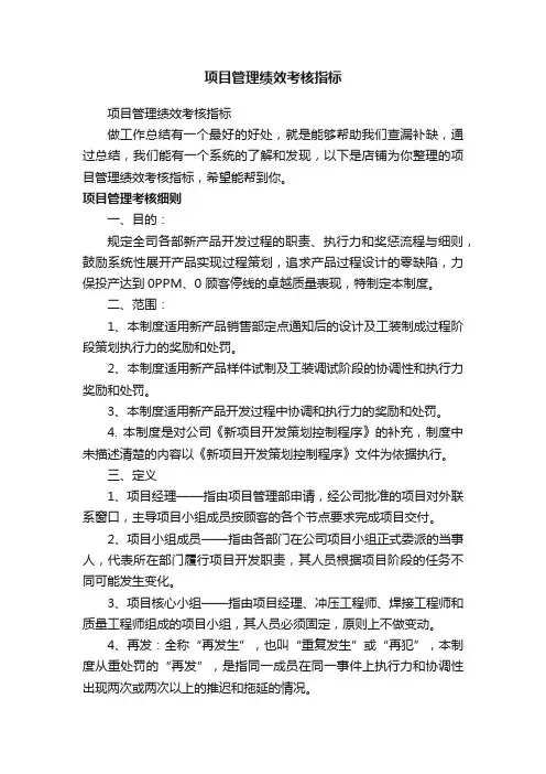 项目管理绩效考核指标