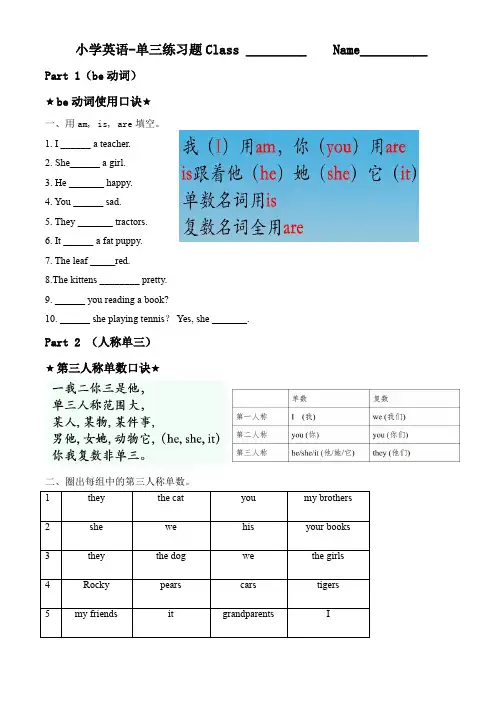 小学英语-单三练习题(附答案)