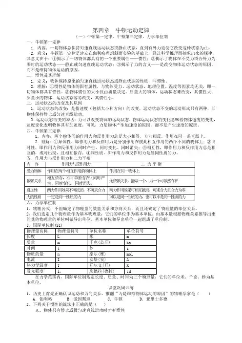 湖南省湘潭凤凰中学高中物理必修一复习学案第四章 牛顿运动定律