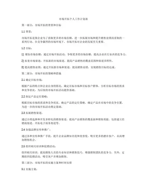 市场开拓个人工作计划表