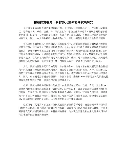 精准扶贫视角下乡村多元主体协同发展研究