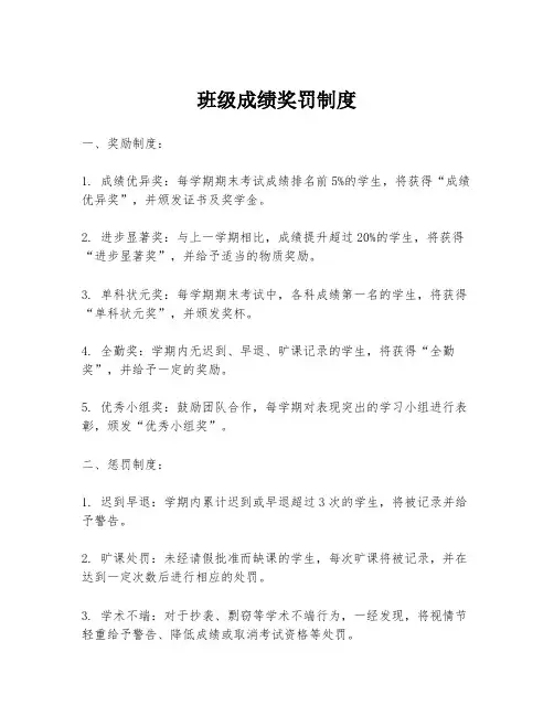 班级成绩奖罚制度