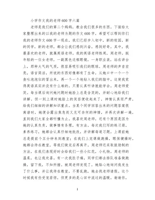 小学作文我的老师600字六篇