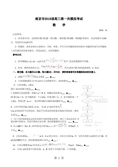 南京市届高三第一次模拟考试数学卷-5页文档资料